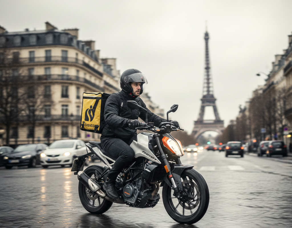 Coursier à moto à Paris